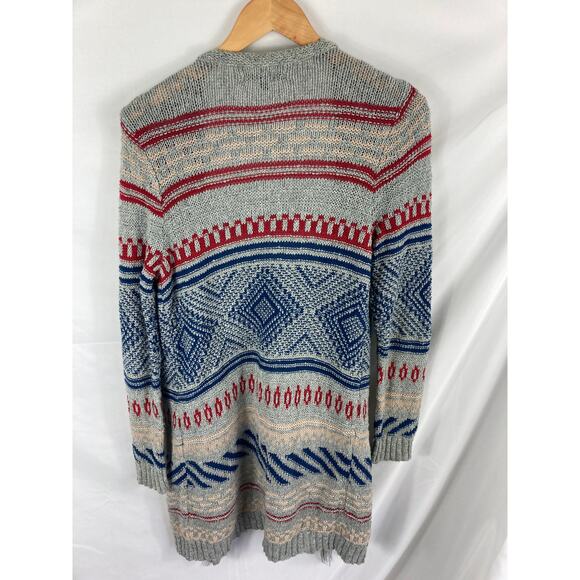 American Eagle Patterned Fringe Longline Knit Cardigan Size Medium - Picture 6 of 6